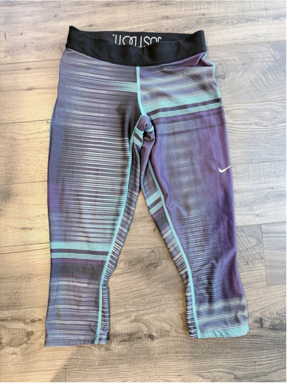 Nike Dri-FIT Capri Leggings Purple Aqua Space Dye Y2K Gym Running Yoga S Hi-Vis